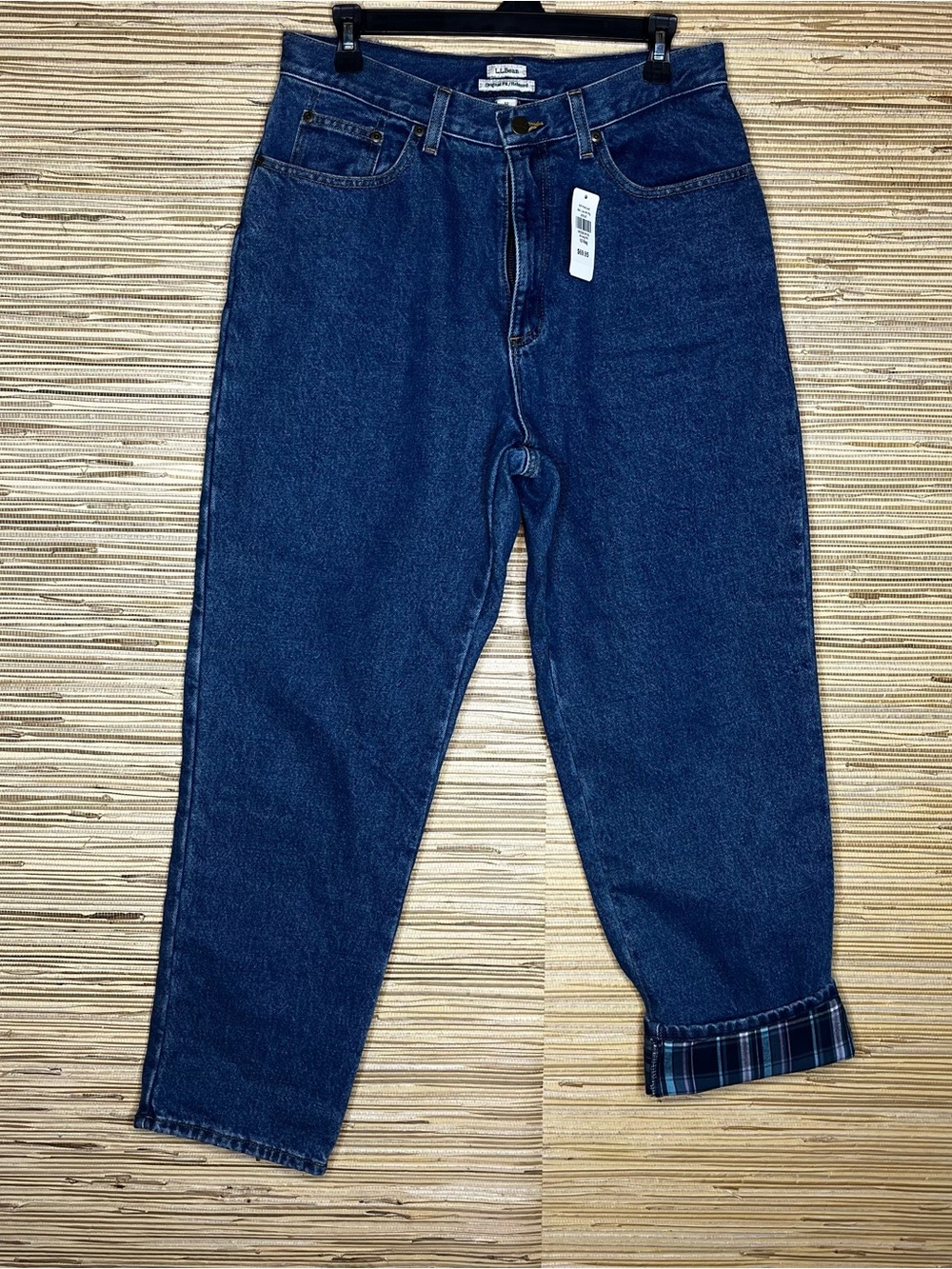 New L.L. Bean relaxed, fitted, plaid lined jeans size 12